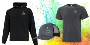 Ensemble 12 t-shirts, 12 casquettes, 12 chandails ouatés à capuchon